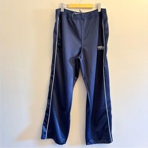 Vintage 90s Umbro Navy Athletic Pants w White Piping & Zip Bottom – Large Fair